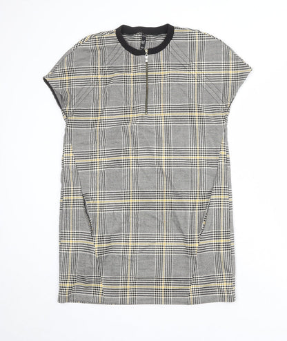 Zara Womens Multicoloured Plaid Polyester A-Line Size S Round Neck Zip