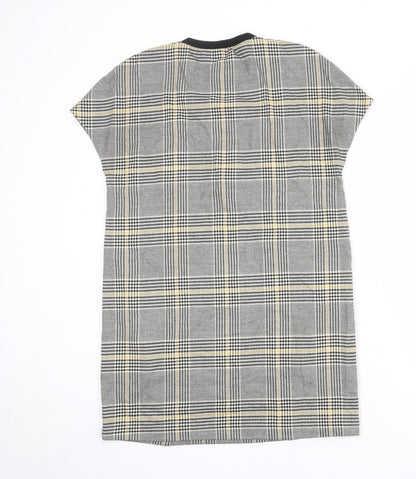 Zara Womens Multicoloured Plaid Polyester A-Line Size S Round Neck Zip
