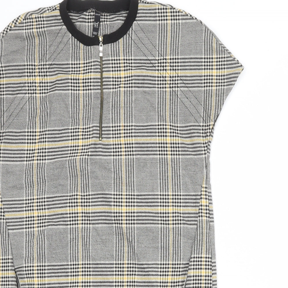 Zara Womens Multicoloured Plaid Polyester A-Line Size S Round Neck Zip