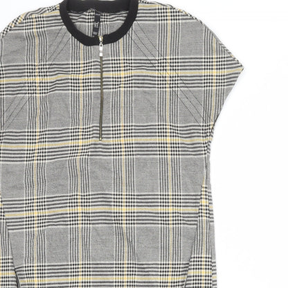 Zara Womens Multicoloured Plaid Polyester A-Line Size S Round Neck Zip