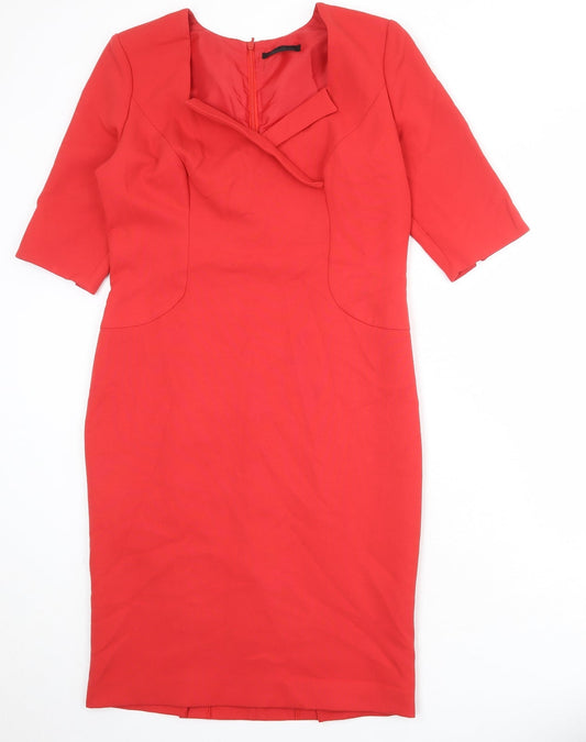Kenneth Cole Womens Red Polyester A-Line Size 14 V-Neck Zip