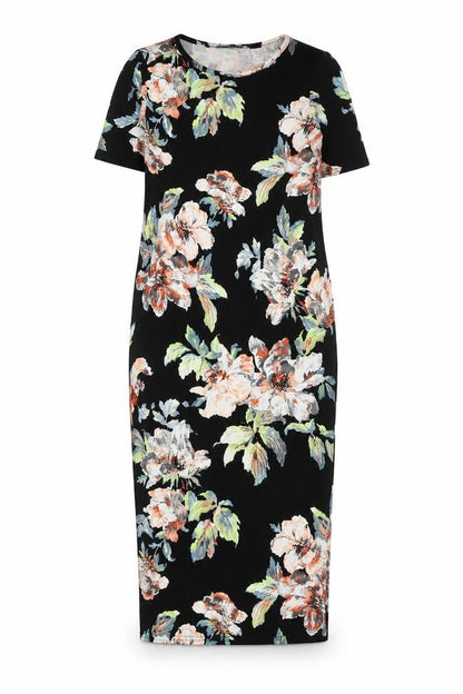 Boohoo Womens Black Floral Polyester A-Line Size 8 Round Neck Pullover