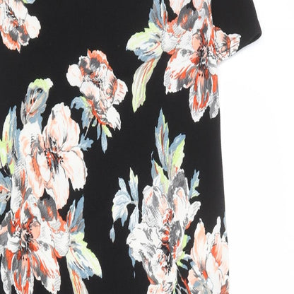 Boohoo Womens Black Floral Polyester A-Line Size 8 Round Neck Pullover