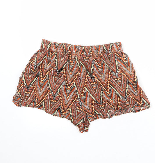 Divided by H&M Womens Multicoloured Geometric Viscose Basic Shorts Size 10 Regular Pull On