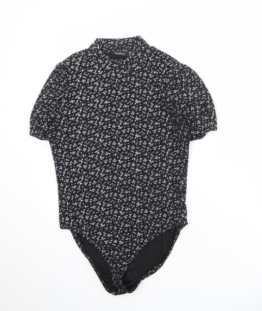 Boohoo Womens Black Floral Polyester Bodysuit One-Piece Size 14 Snap