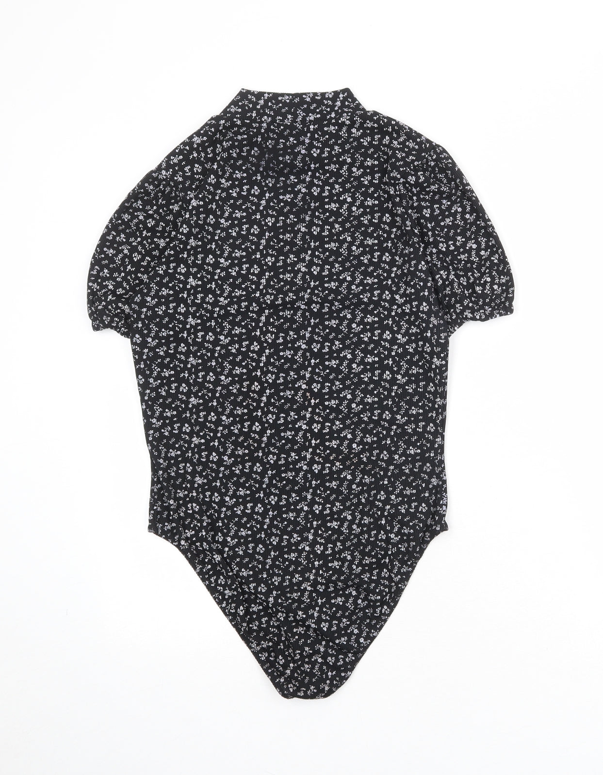 Boohoo Womens Black Floral Polyester Bodysuit One-Piece Size 14 Snap