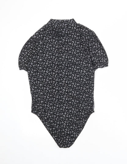 Boohoo Womens Black Floral Polyester Bodysuit One-Piece Size 14 Snap