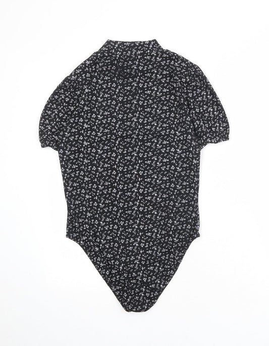 Boohoo Womens Black Floral Polyester Bodysuit One-Piece Size 14 Snap