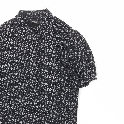 Boohoo Womens Black Floral Polyester Bodysuit One-Piece Size 14 Snap