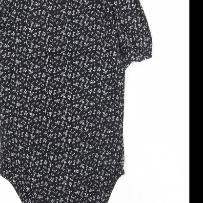 Boohoo Womens Black Floral Polyester Bodysuit One-Piece Size 14 Snap