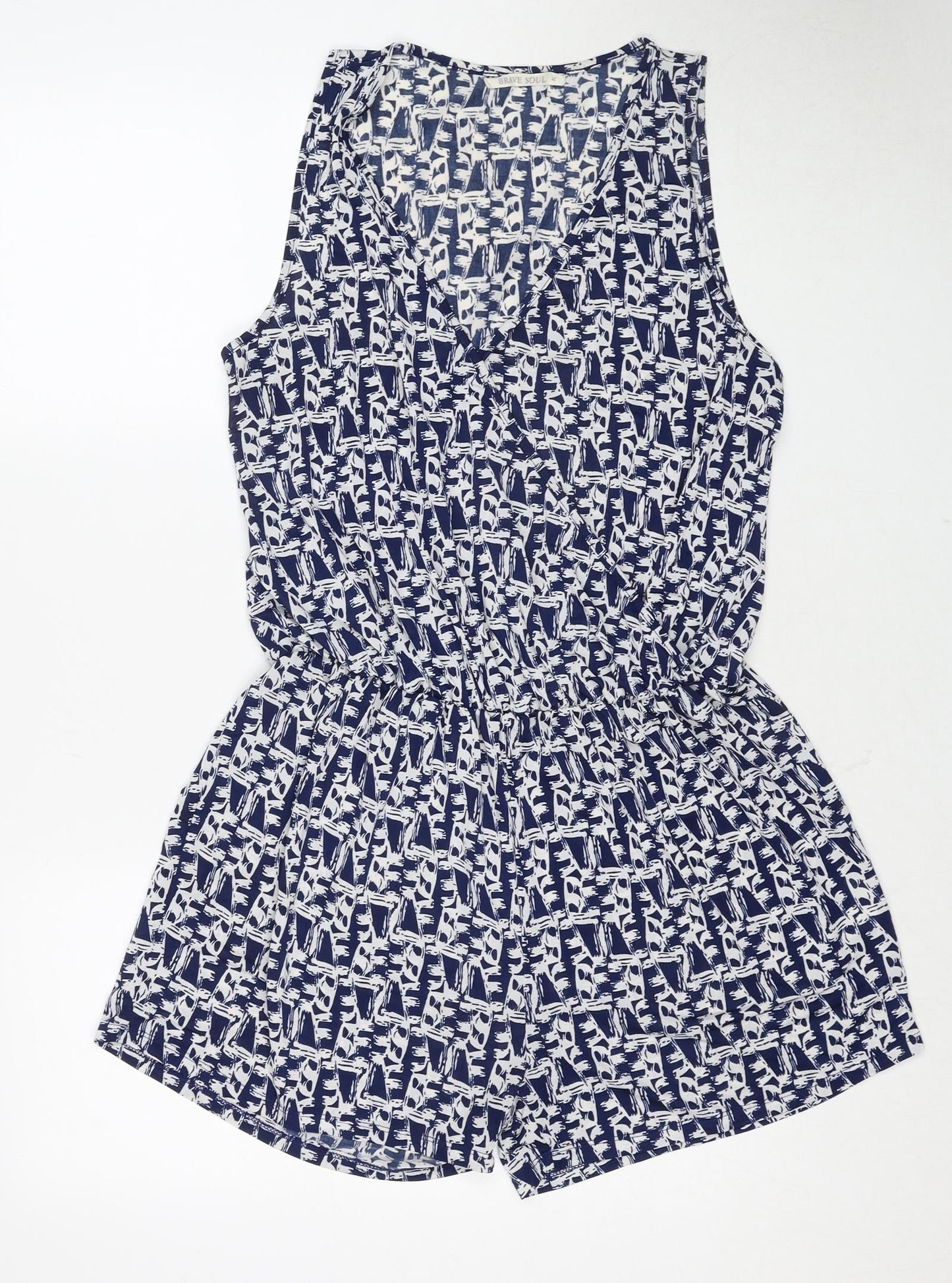 Brave Soul Womens Blue Geometric Polyester Bodysuit One-Piece Size M Pullover