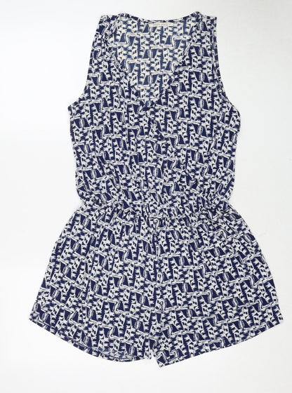 Brave Soul Womens Blue Geometric Polyester Bodysuit One-Piece Size M Pullover