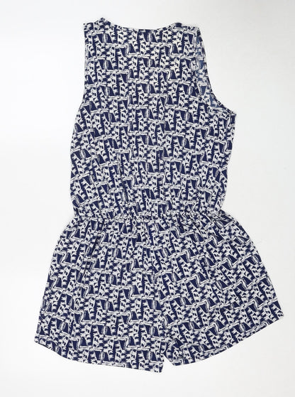 Brave Soul Womens Blue Geometric Polyester Bodysuit One-Piece Size M Pullover