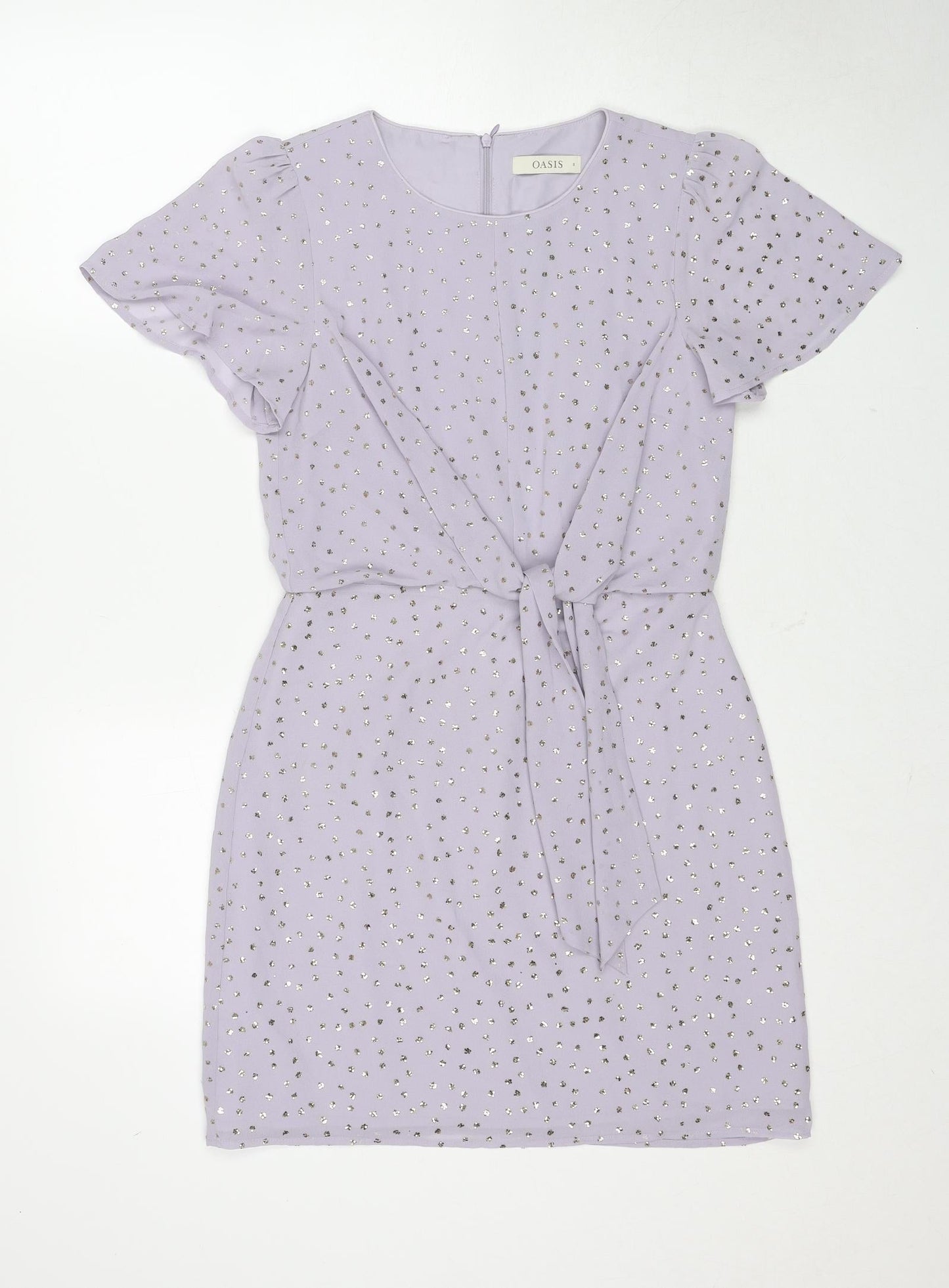 Oasis Womens Purple Polyester Shift Size 8 Round Neck Zip