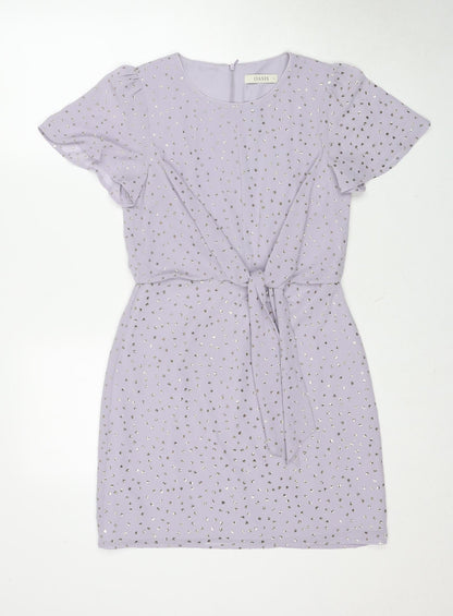 Oasis Womens Purple Polyester Shift Size 8 Round Neck Zip