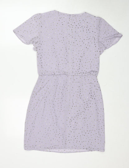 Oasis Womens Purple Polyester Shift Size 8 Round Neck Zip