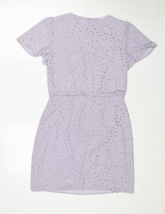 Oasis Womens Purple Polyester Shift Size 8 Round Neck Zip