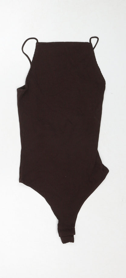 H&M Womens Brown Viscose Playsuit One-Piece Size S Snap