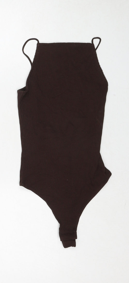 H&M Womens Brown Viscose Playsuit One-Piece Size S Snap