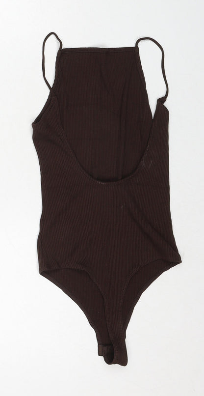 H&M Womens Brown Viscose Playsuit One-Piece Size S Snap