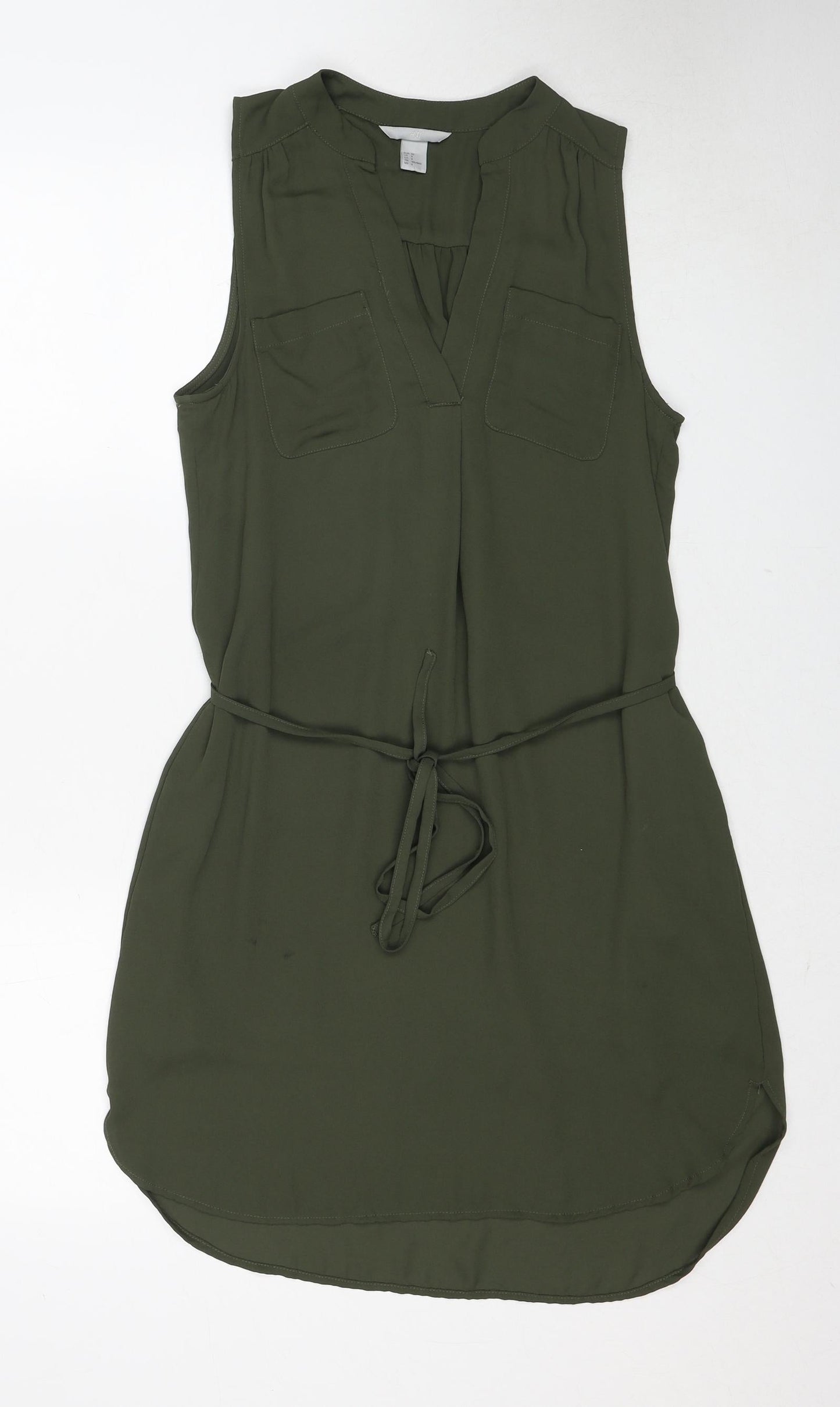 H&M Womens Green Polyester A-Line Size 8 V-Neck Pullover