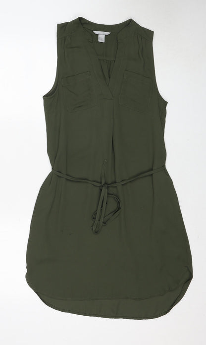 H&M Womens Green Polyester A-Line Size 8 V-Neck Pullover