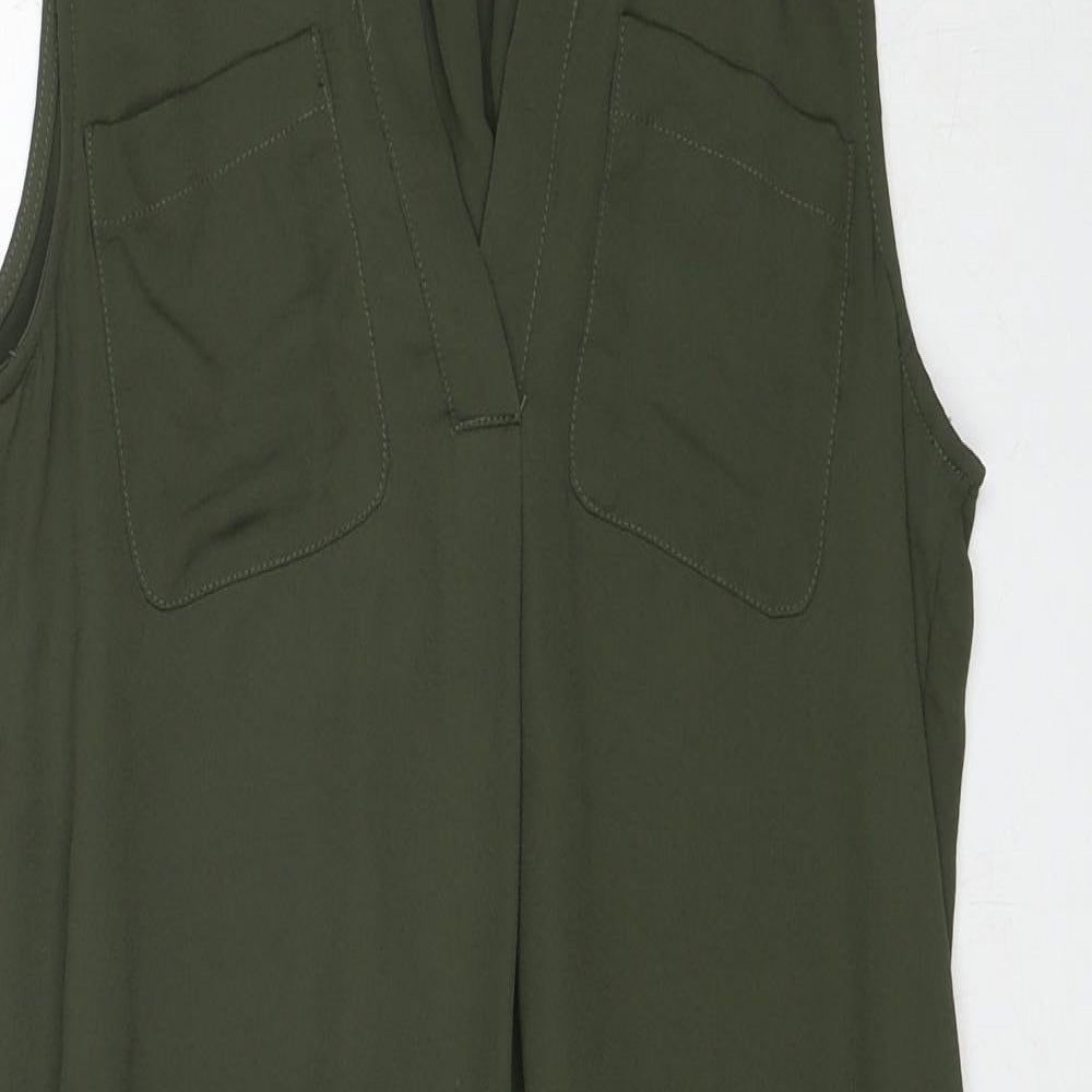 H&M Womens Green Polyester A-Line Size 8 V-Neck Pullover