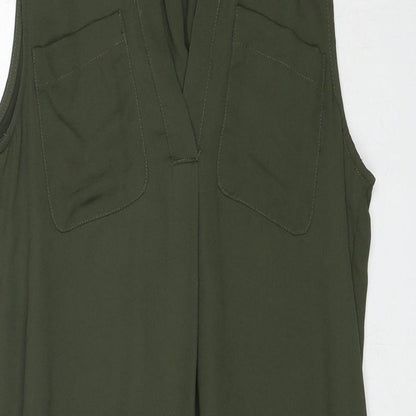 H&M Womens Green Polyester A-Line Size 8 V-Neck Pullover