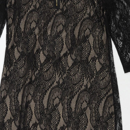 First Avenue Womens Black Geometric Polyester A-Line Size 10 Round Neck Zip