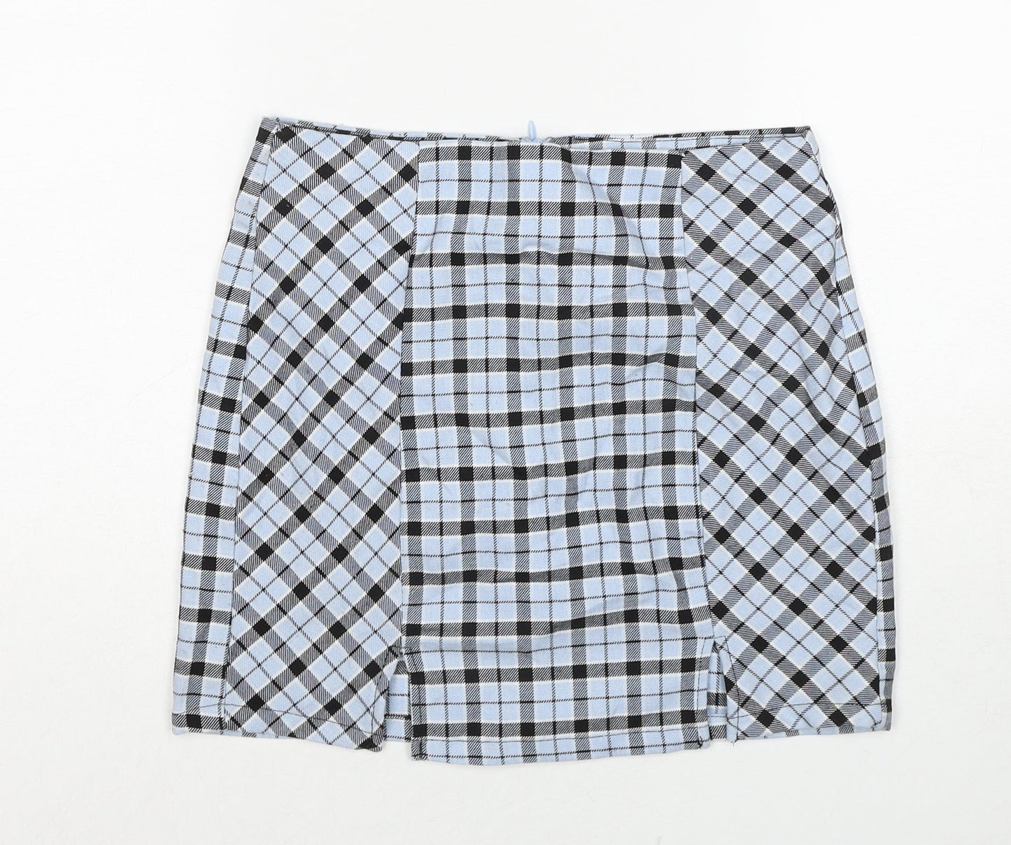 Bershka Womens Blue Plaid Polyester A-Line Skirt Size S Zip
