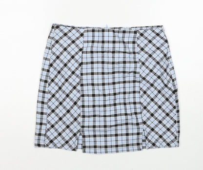 Bershka Womens Blue Plaid Polyester A-Line Skirt Size S Zip