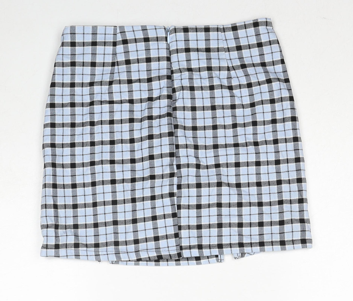 Bershka Womens Blue Plaid Polyester A-Line Skirt Size S Zip
