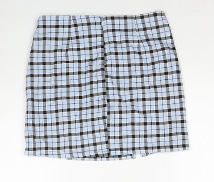 Bershka Womens Blue Plaid Polyester A-Line Skirt Size S Zip