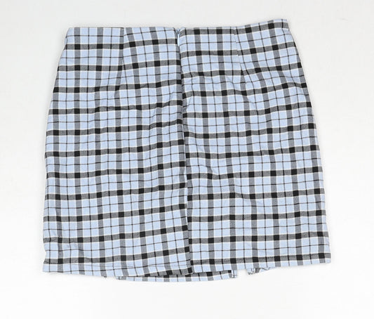 Bershka Womens Blue Plaid Polyester A-Line Skirt Size S Zip