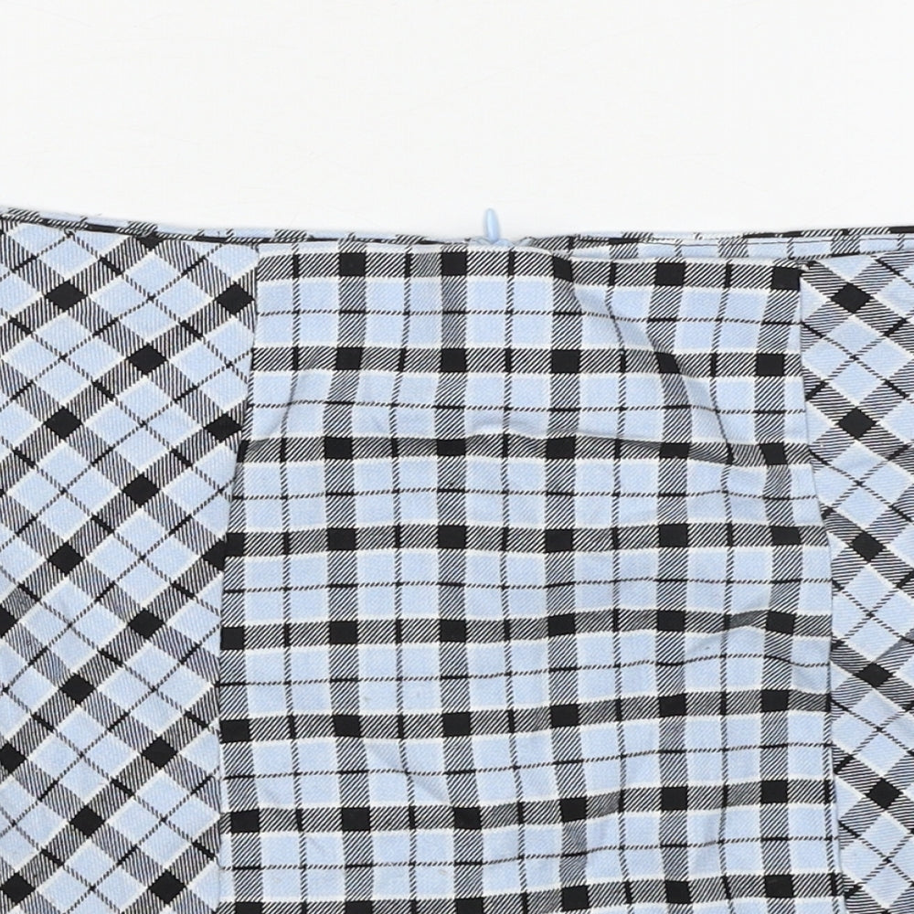 Bershka Womens Blue Plaid Polyester A-Line Skirt Size S Zip