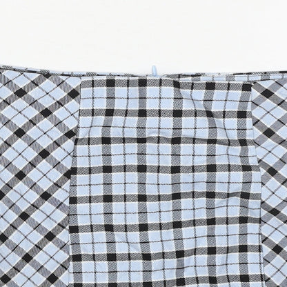 Bershka Womens Blue Plaid Polyester A-Line Skirt Size S Zip