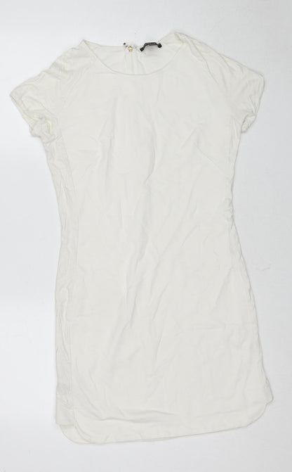 Mango Womens White Viscose A-Line Size S Round Neck Zip