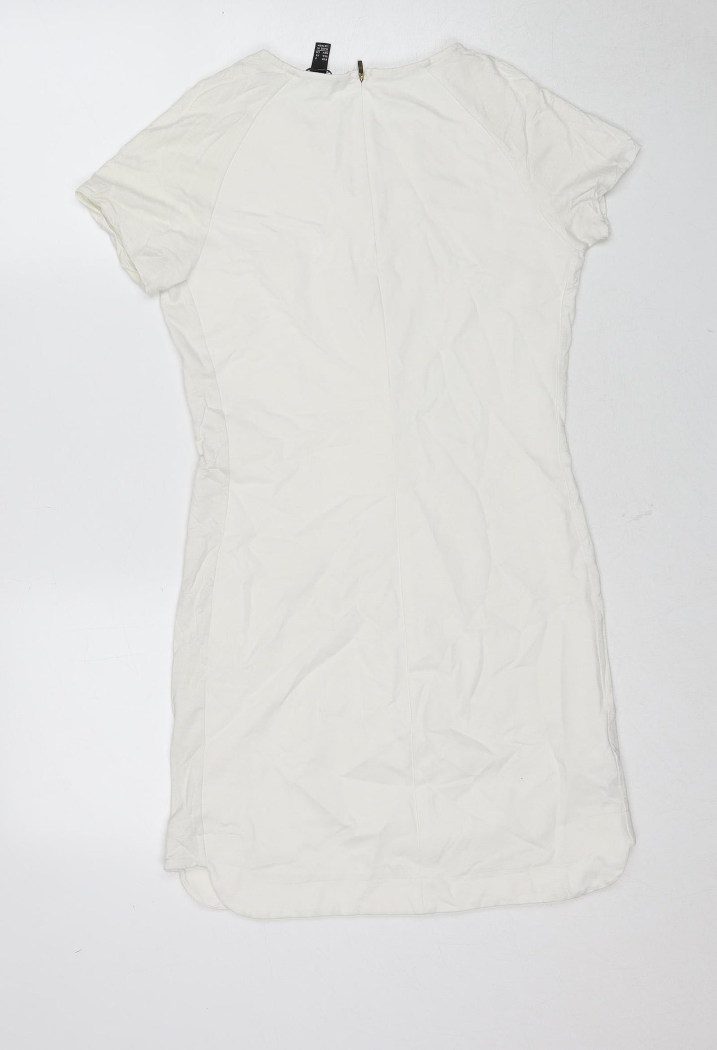 Mango Womens White Viscose A-Line Size S Round Neck Zip
