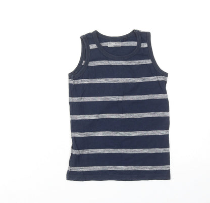 NEXT Boys Blue Striped Cotton Basic Tank Size 6 Years Round Neck Pullover