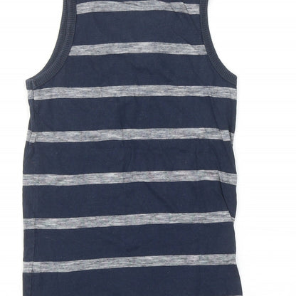 NEXT Boys Blue Striped Cotton Basic Tank Size 6 Years Round Neck Pullover