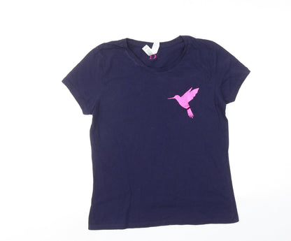 B&C Womens Blue Cotton Basic T-Shirt Size S Round Neck - Bird Print