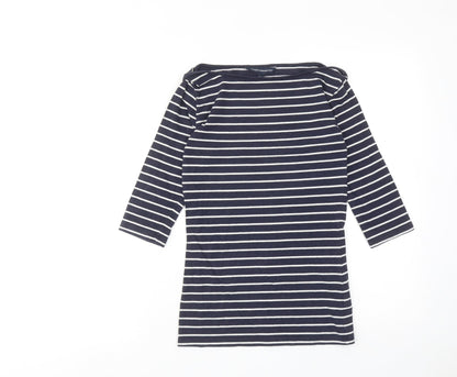 French Connection Womens Blue Striped Cotton Basic Blouse Size S Off the Shoulder