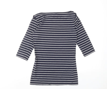 French Connection Womens Blue Striped Cotton Basic Blouse Size S Off the Shoulder