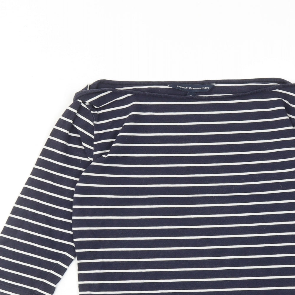 French Connection Womens Blue Striped Cotton Basic Blouse Size S Off the Shoulder