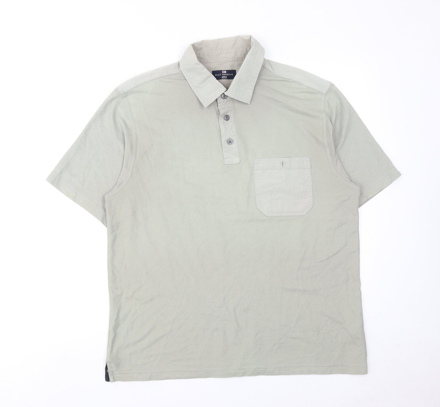 Marks and Spencer Mens Grey Cotton Polo Size M Collared Button