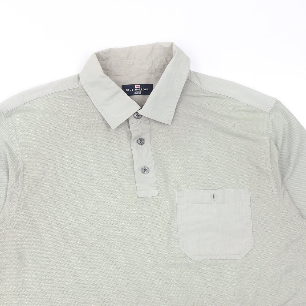 Marks and Spencer Mens Grey Cotton Polo Size M Collared Button