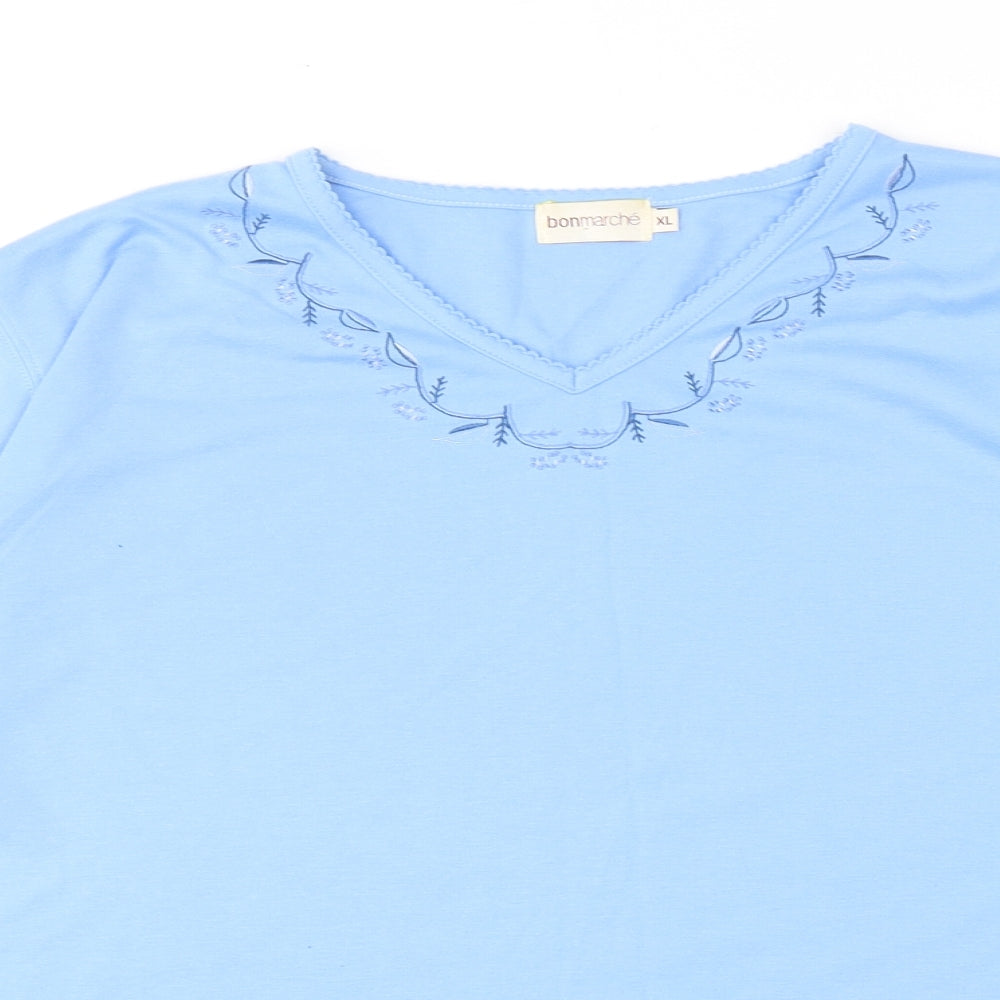 Bonmarché Womens Blue Polyester Basic T-Shirt Size XL V-Neck