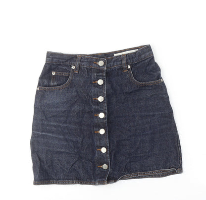 ASOS Womens Blue Cotton A-Line Skirt Size 8 Button