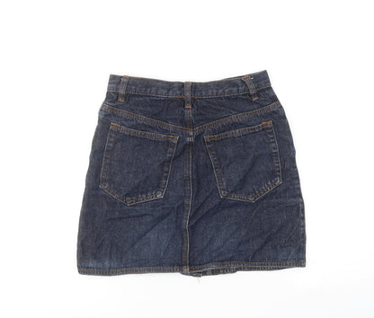 ASOS Womens Blue Cotton A-Line Skirt Size 8 Button