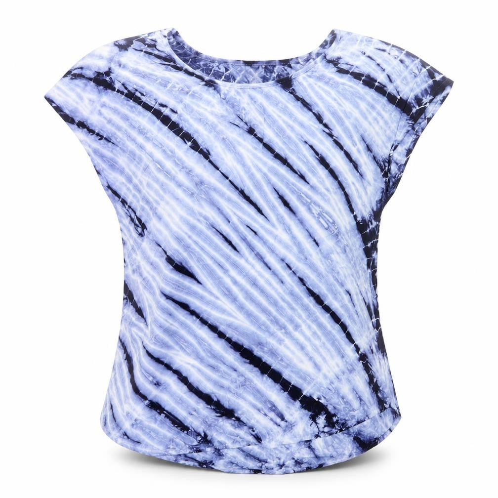 Tryst Womens Blue Geometric Viscose Basic Blouse Size S Round Neck